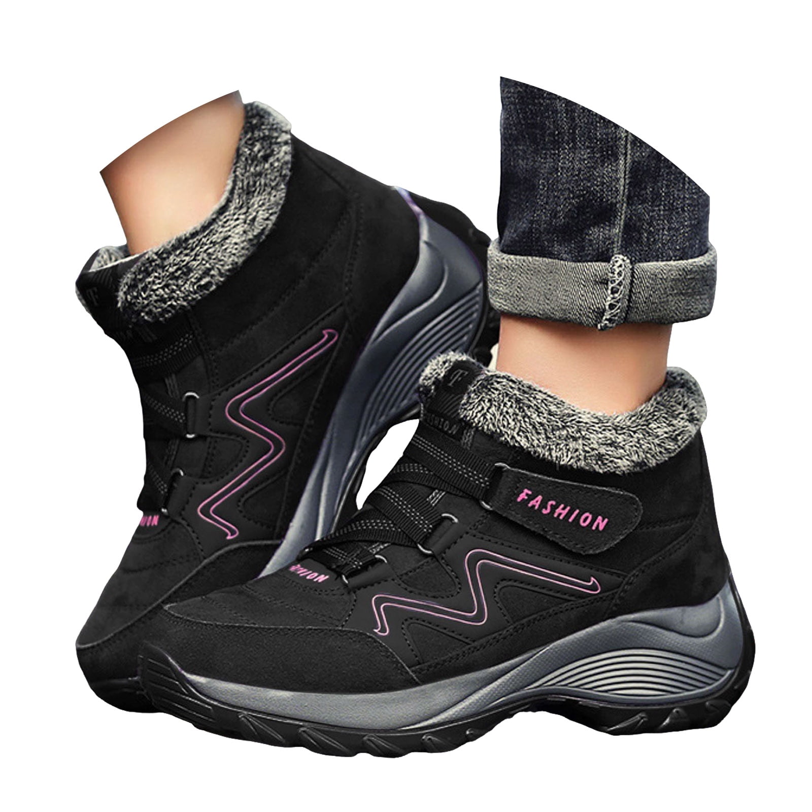 CAICJ98 Women Boots Winter Non Slip Ankle Booties Outdoor Hiking Boots for Women Waterproof Winter Boots for Women (Black,Size 6)