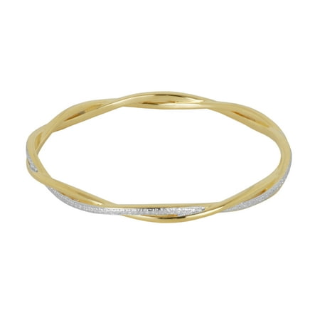 18k Yellow Gold Plated Bronze Two Tone Diamond Accent Twisted Bangle Bracelet, 8