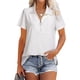 thumbnail image 1 of Camisa holgada blanca con cuello, talla L, top de verano de manga corta con cierre de un cuarto para mujer, 1 of 4