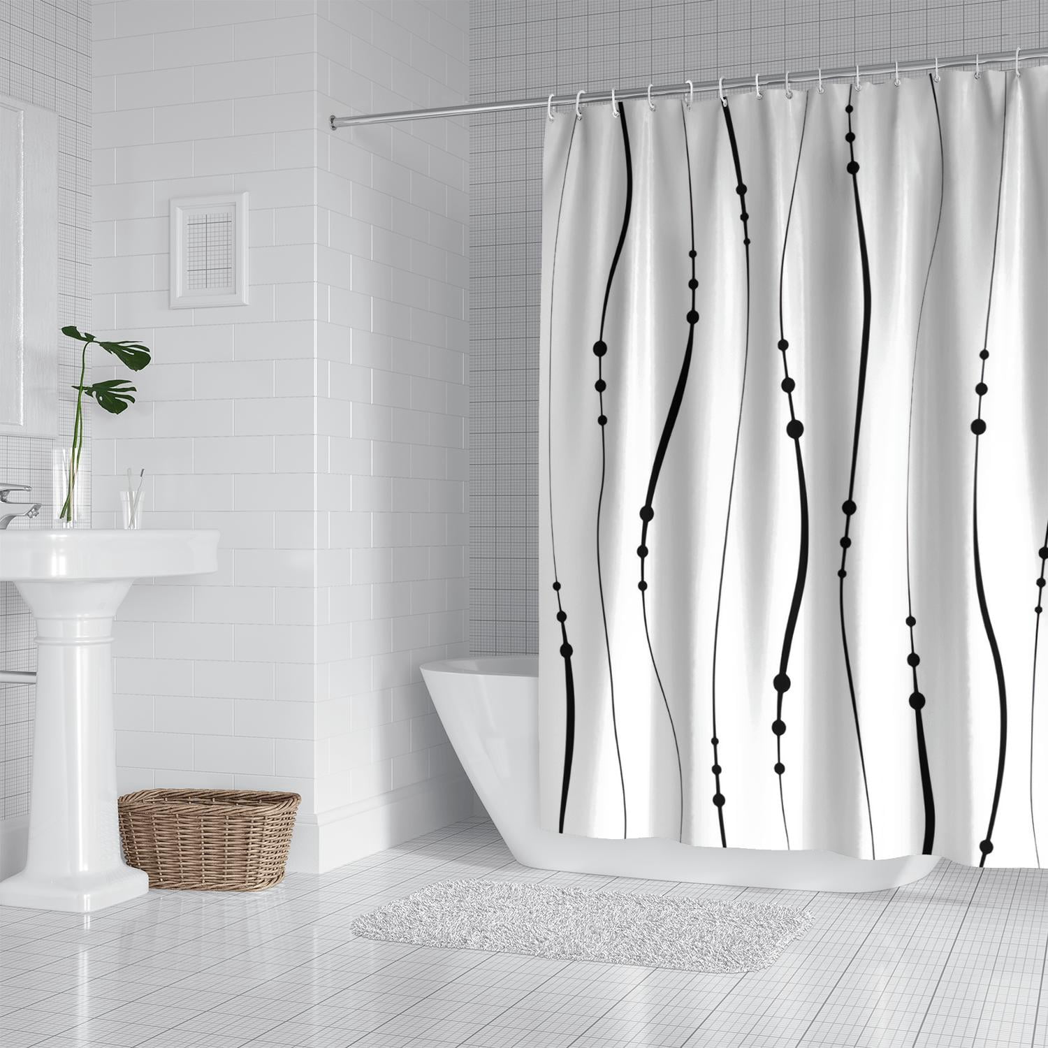 Black and White Striped Shower Curtain for Bathroom with Hooks, Shower Curtain Set 84 Inches Long, Bath Curtains Waterproof 72x84
