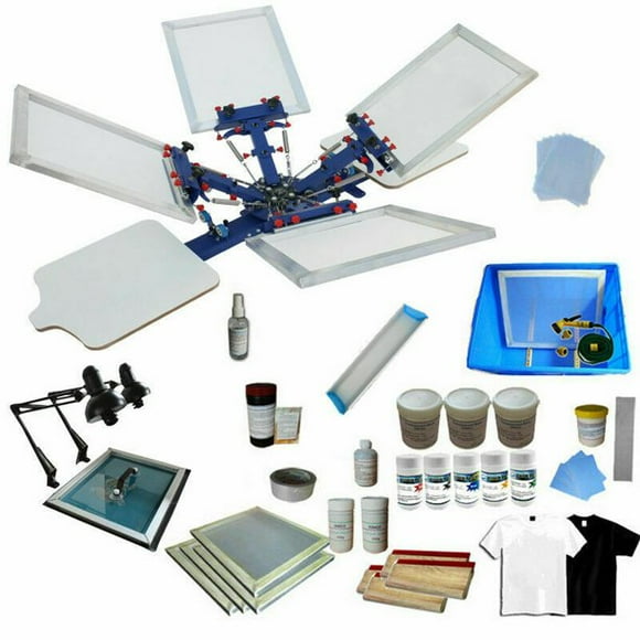 INTBUYING 4 Color 2 Station Screen Printing Kit Press T-Shirt Printing Kit Silk Screen Printing Bundle Machine