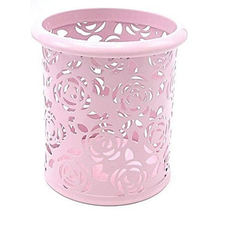 Pink Floral Design Pen/Pencil Cup Supplies Organizer - Round Metal Desk Organizer. by Mega Stationers