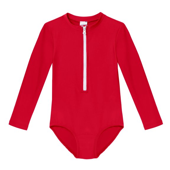 Girls UPF 50 One-Piece Long Sleeve Swimsuit | Red