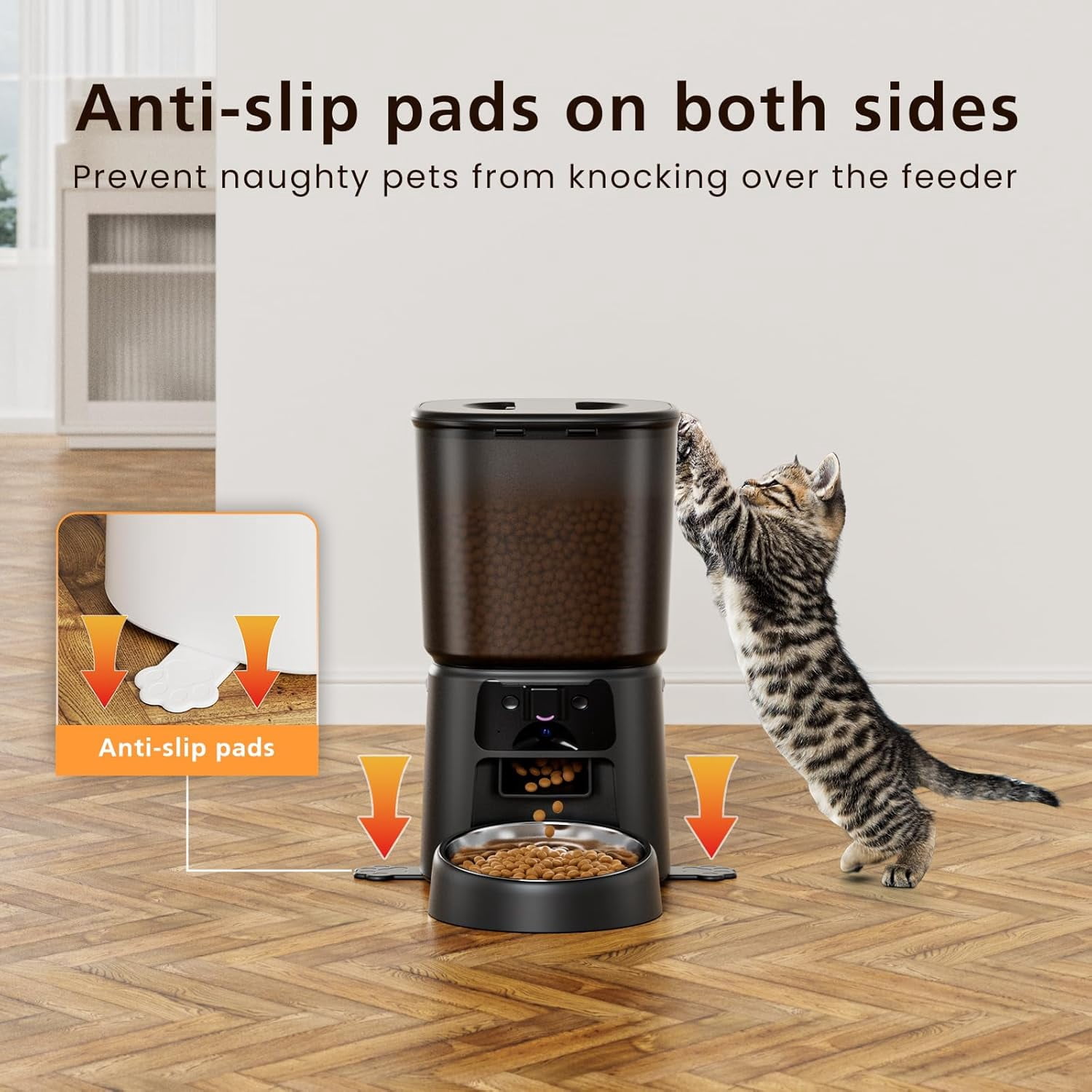 Automatic Cat Feeder with Camera, 4L WiFi Smart Pet Feeder with App Control, 1080P HD Video and Night Vision, Motion Detection, Dual Power Supply, Timed Feeding for Cats and Dogs