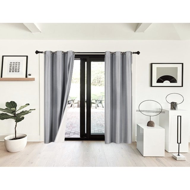 Cortina opaca K60 de 241 cm de largo, color plateado, para ventanas grandes y puertas corredizas. 2 paneles para decoración del hogar.