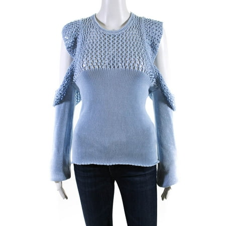 Pre-owned|Philosophy Womens Cotton Woven Cold Shoulder Sweater Light Blue 2