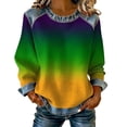 thumbnail image 2 of Mifsaly Denim Sweatshirt Women Gradient Raglan Sleeve Crewneck Mardi Gras Sweatshirts Waffle-Knit Patchwork Holiday Party Carnival Pullover Tops XL, 2 of 5