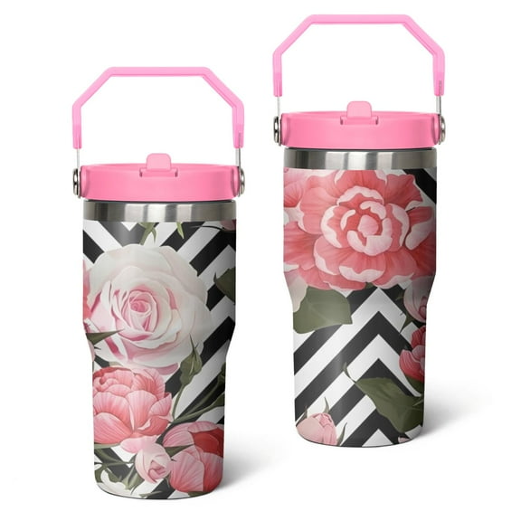20oz Pioneer Stainless Steel Tumbler with Top Handle,Colorful Floral Travel Coffee Mug Flip Straw Cup,Gifts for Women Girls Men Adults