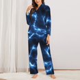 thumbnail image 3 of Junzan Blue Lightning Print Womens Pajama Sets,Long Sleeve Button Down For Women Pjs 2 Piece, 3 of 9