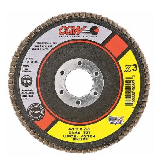 CGW Abrasive 42344, 4-1/2 x 7/8" x 60 Grit Flap Discs, Pack of  (10)