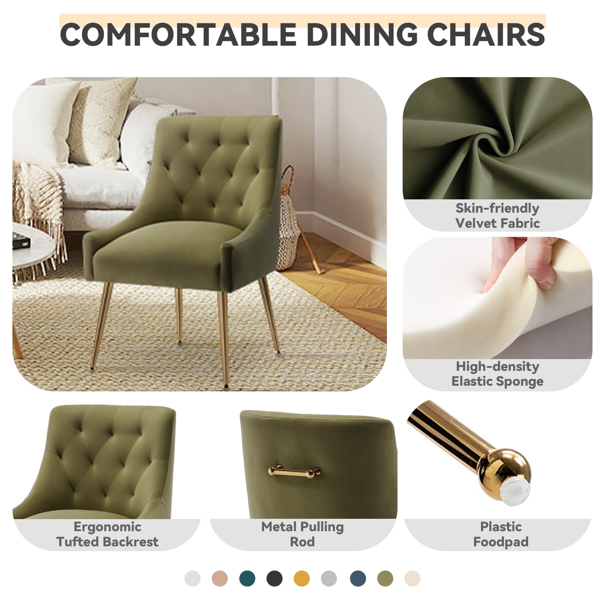 SEYNAR Elegant Tufted Upholstered Dining Chairs Set of 6, Velvet Accent Chair for Dining Room(Green)