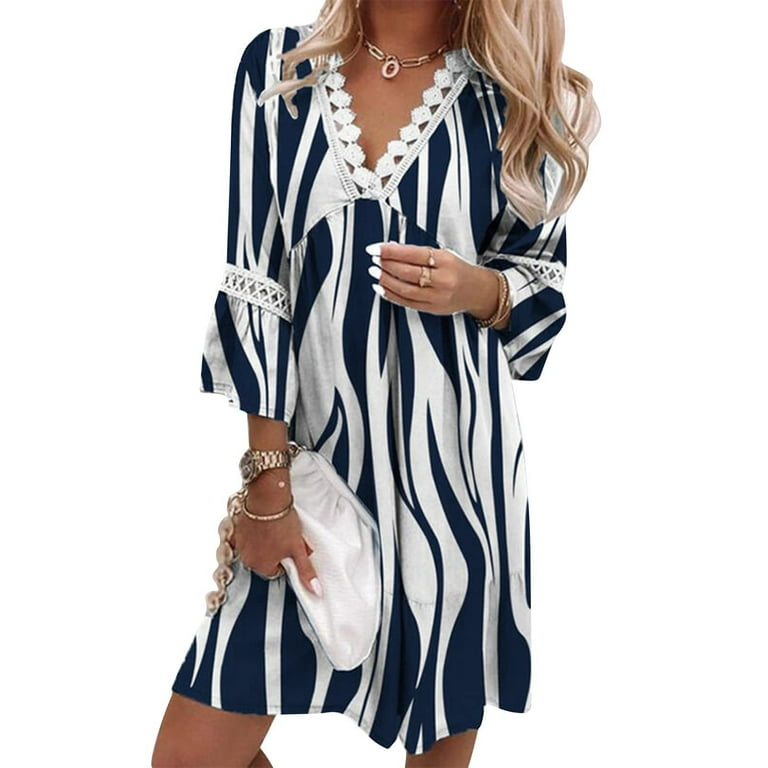 Aoochasliy Clearance Ladies Dresses Plus Size Summer Dresses 3/4