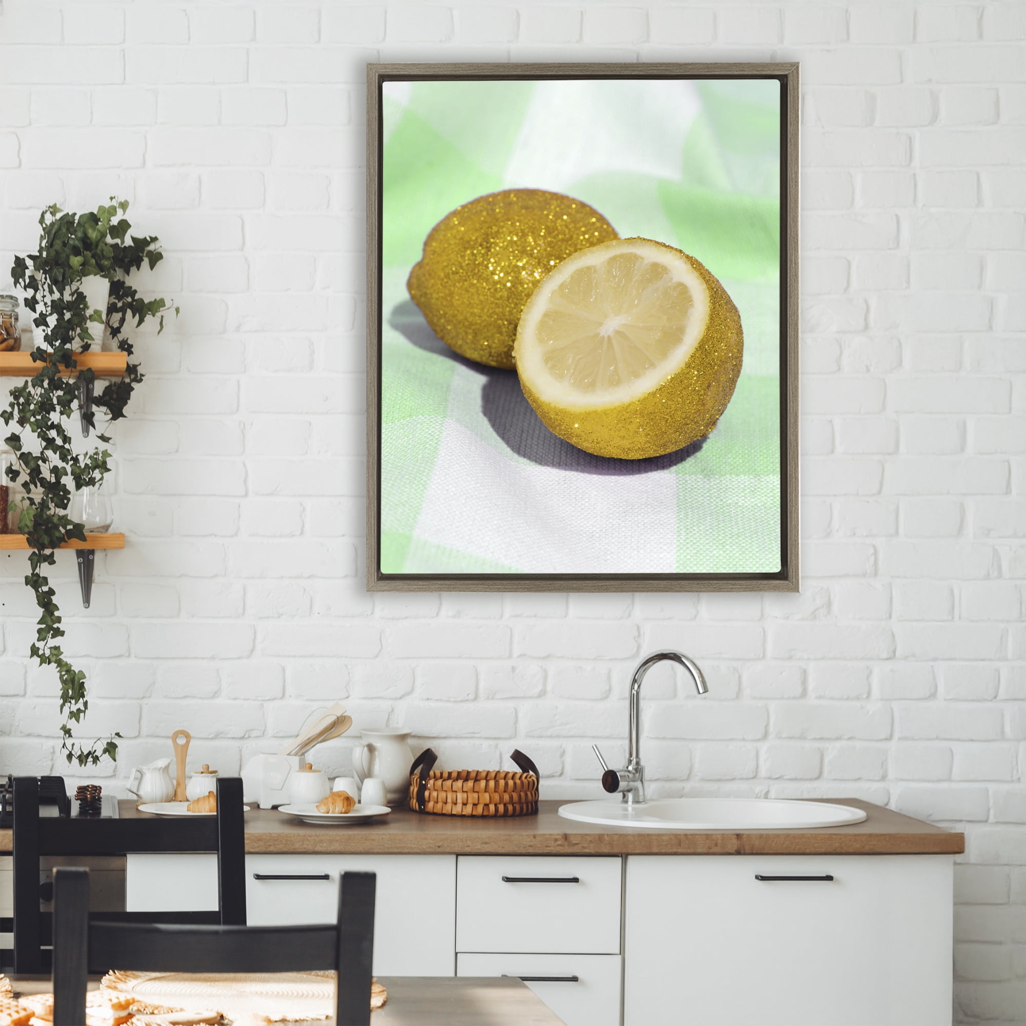 Stupell Industries Glimmer Lemon on Green Brown Framed Floater Canvas Wall Art, design by LISH Creative