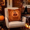 thumbnail image 2 of Halloween Pillow Covers Decorative Fall Cute Ghost Plush Faux Fur Throw Pillow Cover 18x18 Inch Soft Pumpkin Accents for Sofa Couch Bed Living Room Festive Home Decor - Brown Orange A, 2 of 6