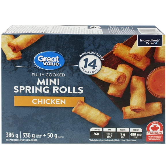 Petits rouleaux de printemps au poulet Great Value 386&nbsp;g (336&nbsp;g rouleaux de printemps + 50&nbsp;g sauce)