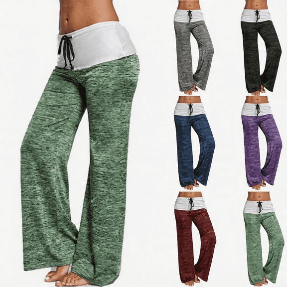 LIBRCLO Womens Yoga Pants High Waist Solid Color Breathable Comfortable Stretch Fashion Fitness Wide-leg Pants