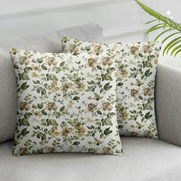 JRXY Spring Daisy Floral Pillow Covers Sage Green Brown Beige Vintage Flowers Decorative Pillow Cases Set of 2 Block Print Throw Pillows Farmhouse Decor for Sofa Couch Cushion Outdoor White