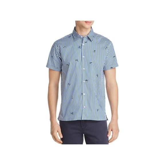 [BLANKNYC] Mens Striped Collared Button-Down Shirt Blue M