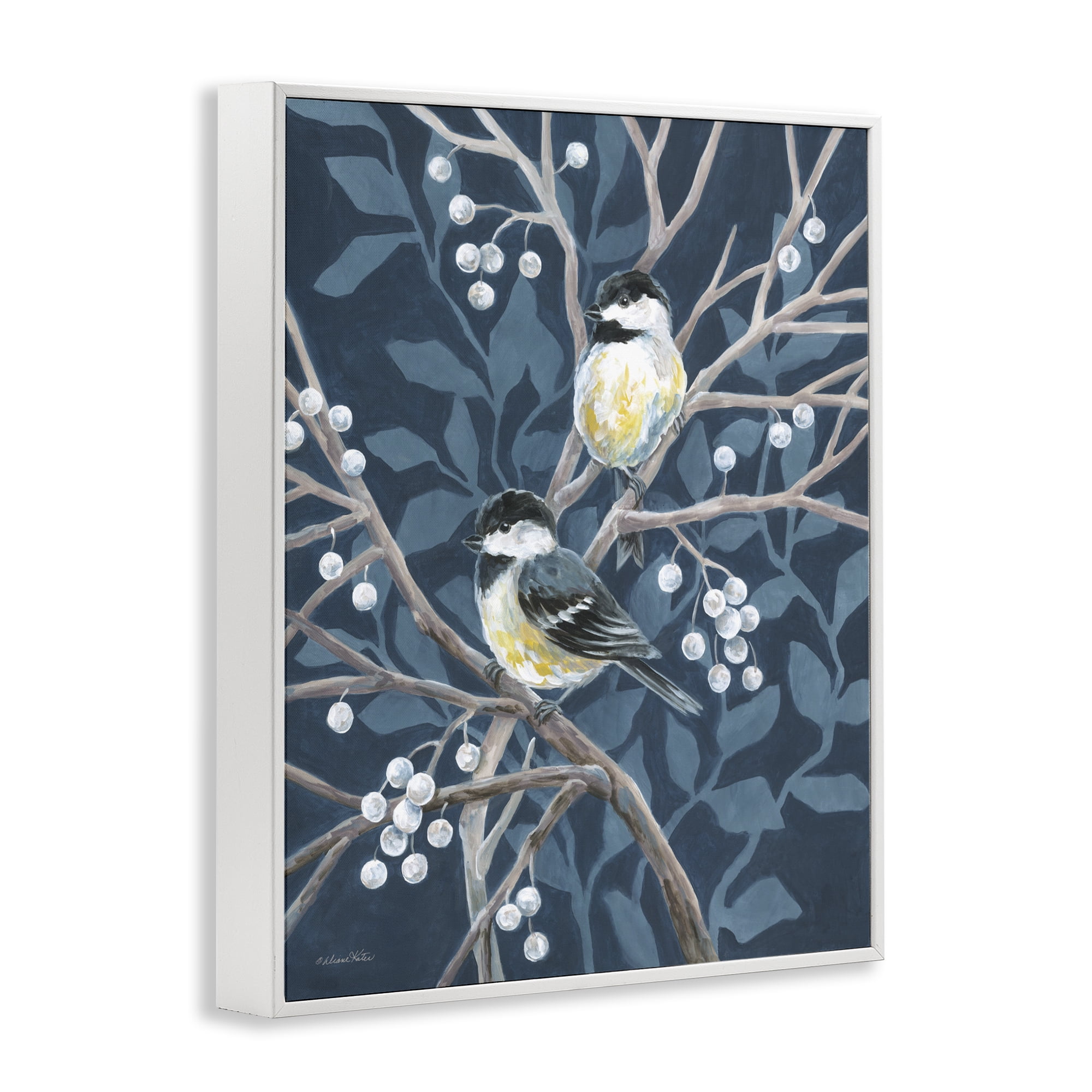 Stupell Industries Chickadees on Winter Berries White Framed Giclee Art, design by Diane Kater