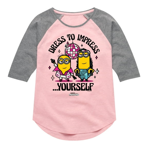 Despicable Me Minions - Dress To Impress Yourself - Toddler & Youth Girls Raglan Graphic T-Shirt