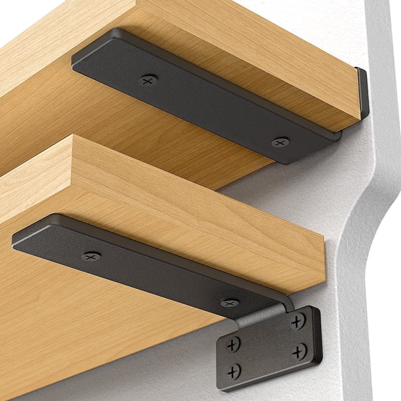 6 Pack Shelf Bracket 6 inch Long, Yeabett Floating Shelves Brackets(1/5"-Thick), Black Coated Metal Wall Shelf Support Brackets with 160 lb. Load Capacity