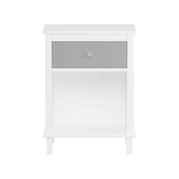 MOONRIVER Silver Handle Wooden Nightstand with One Drawer, White Gray