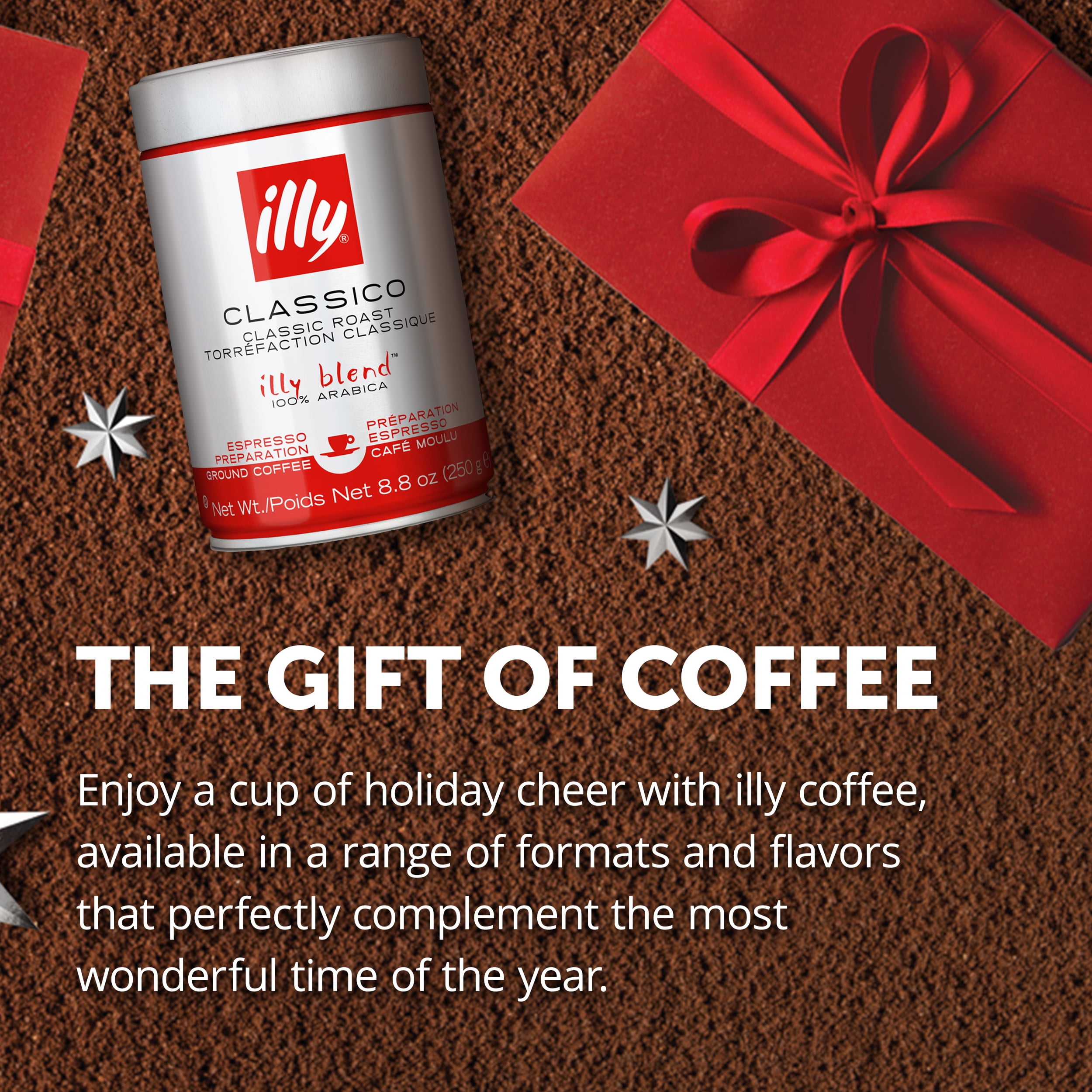 illy Café moulu Espresso Classico torréfaction moyenne, 8.8 oz • L'emballage unique du café sous pression préserve la saveur • Provenant du meilleur café 100 % Arabica • Goût magnifiquement équilibré et constant