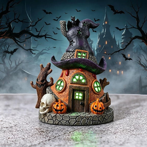 Resin Halloweens House Halloween Decorations Indoor Spooky, Hand Painted Horror Decors Village Glowing Decor, Vintage Halloween Decor for Home Mantel Shelf