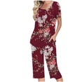 thumbnail image 1 of Conjunto de Ropa de Estar para Mujer, Blusa de Manga Corta de Impresión de Moda Y Pantalones Cortos con Cintura Elástica Hecha de Poliéster, Pantalones de Cintura Elástica para Mujeres, 1 of 6