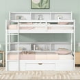 thumbnail image 2 of Solid Wood Twin-Over-Twin Bunk Bed with Storage and Guard Rail, Full over Full Bunk Bed with Built-in Shelves Beside both Upper and Down Bed and Storage Drawer for Teens(White), 2 of 8