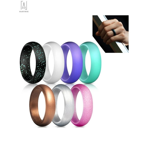 Gustave Silicone Rings, 7 Pack & Singles Wedding Durable Rubber Bands for Women Christmas Gift "Size 5"