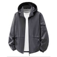 thumbnail image 4 of LYSMORA Mens Hooded Softshell Jacket Cargo Sleeve Pocket Zipper Side Pockets Elastic Cuff Windproof Daily Outdoor Coat, 4 of 7