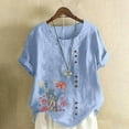 thumbnail image 2 of ZQUUVOU Women's T-Shirts Crew Neck Printed Short Sleeve Button Blouse(Light Blue,M), 2 of 4