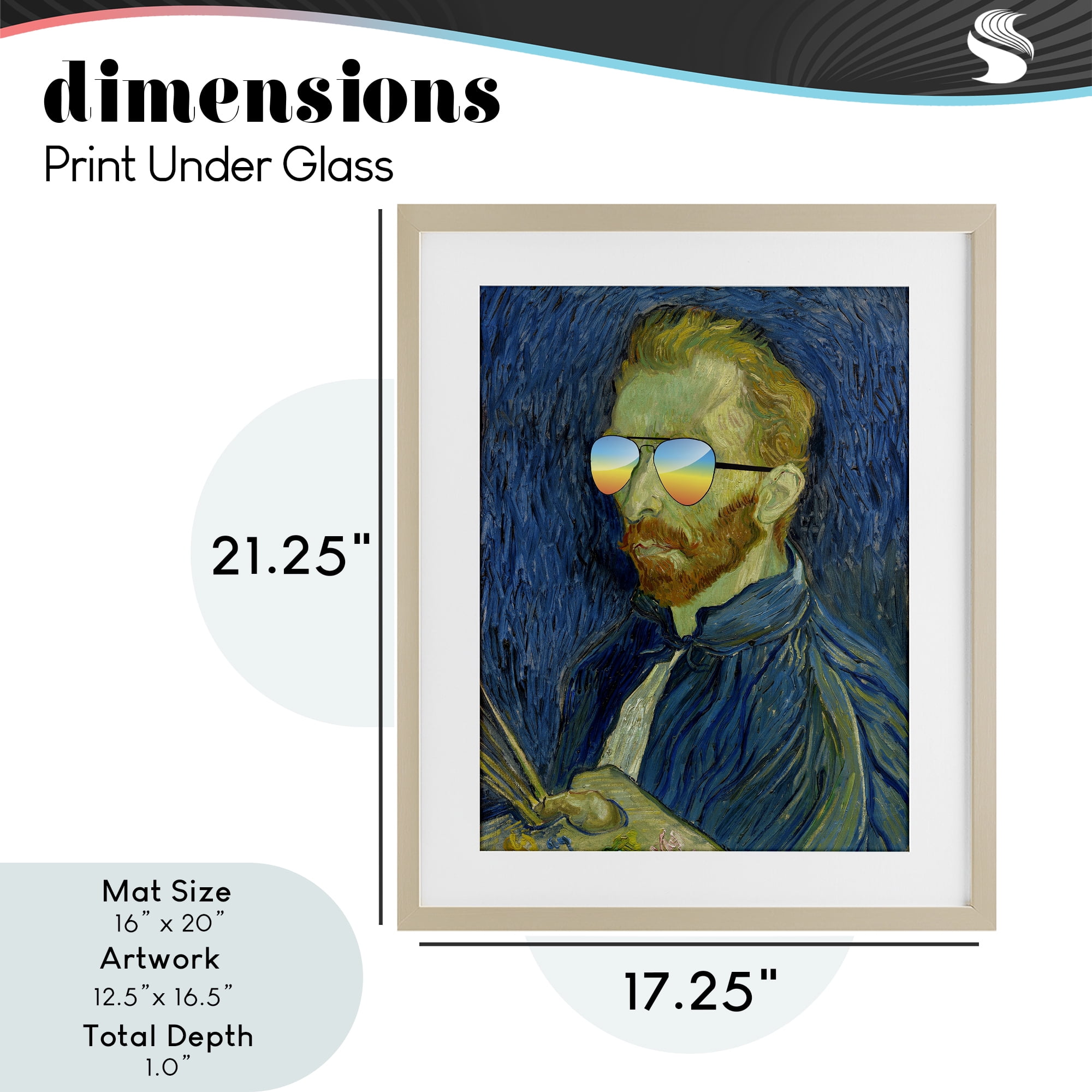 Funny Van Gogh Sunglasses Birch Framed Print Under Glass, design by Masters Redux