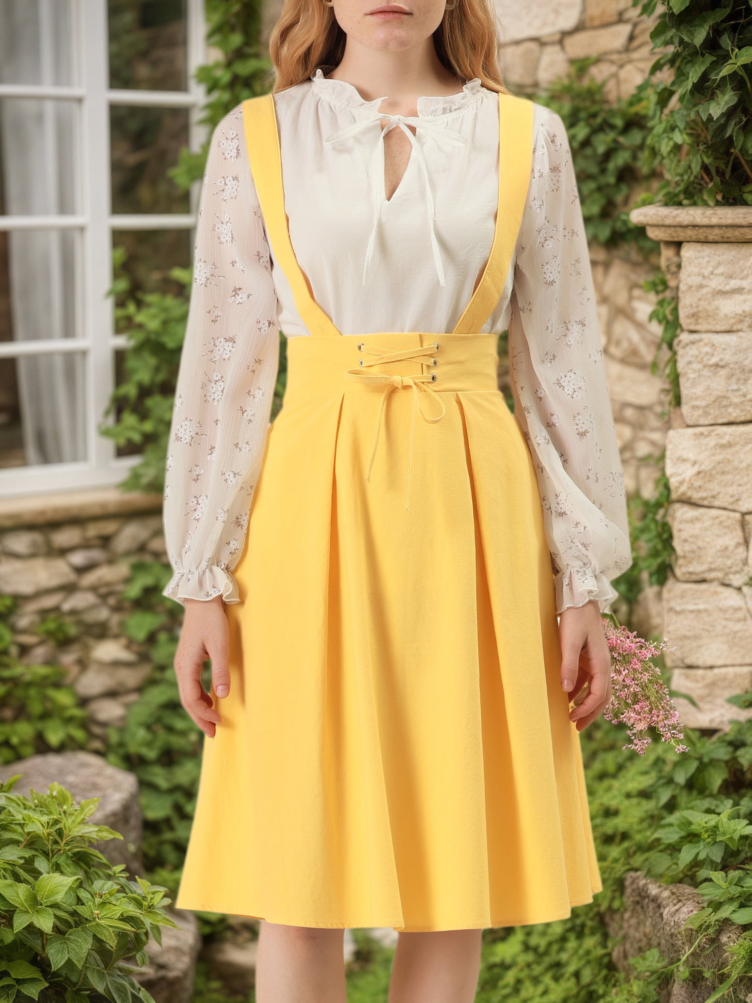 DARING DIVA Women's High Waist Overall Corset Skater Skirt Short Midi Dress XL Yellow