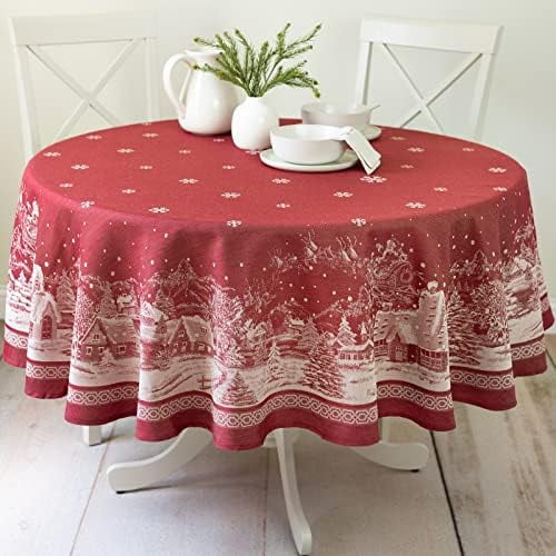 Engineered Jacquard Heavyweight Fabric Table Cloth, Holiday, Winter, and Christmas Tablecloth (Christmas Story, 70" Round)
