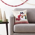 thumbnail image 2 of Violet Linen Christmas Ornaments Modern Pattern, Polyester Burlap Fabric, Applique Print Felt Design, Snowman, 18 Inch x 18 Inch, Decorative Throw Pillow, 2 of 6