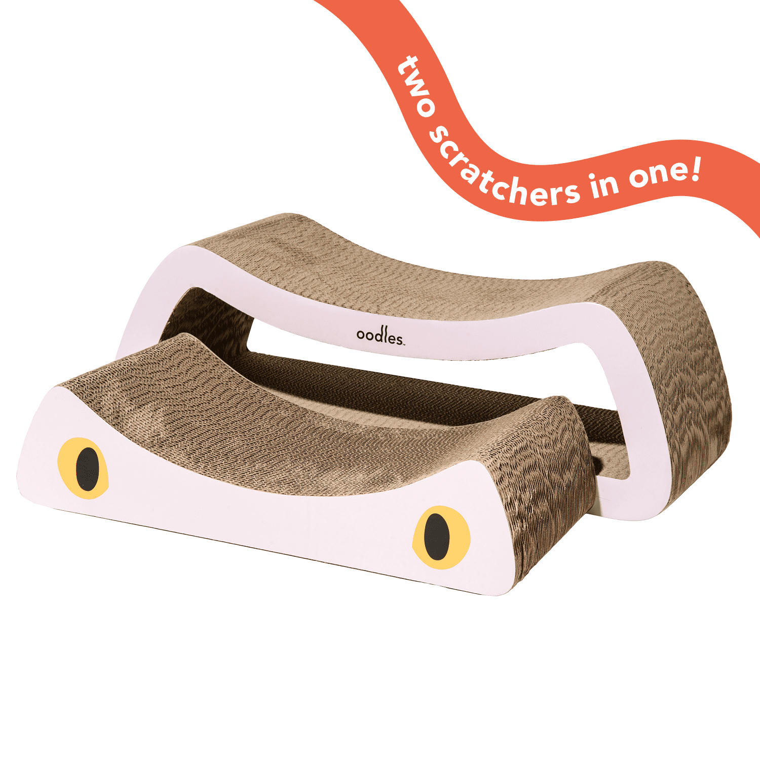 Oodles Durable Corrugated Cardboard Pink Cat Face Dual Cat Scratching Pads, O/S