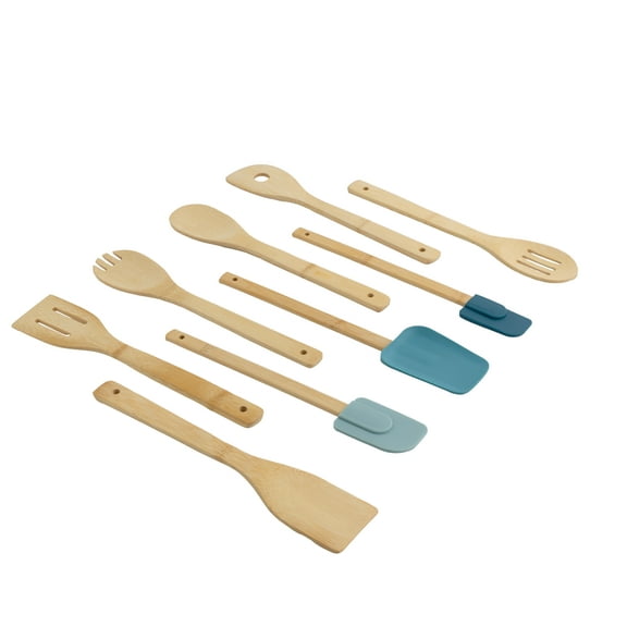 Mainstays 9-Piece Bamboo Gadgets Kitchen and Cooking Utensil Sets, Blue
