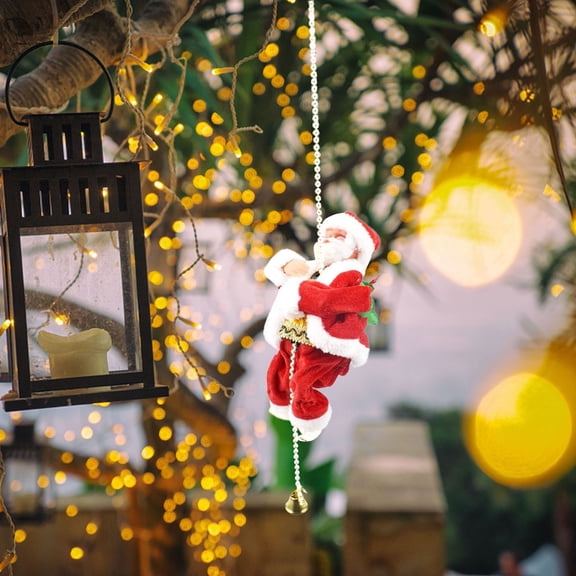 Chmadoxn Christmas Decorations Xmas Tree Decor Christmas Music Old Man Doll, Ladder Climbing Santa Claus Climbing Beads Santa Claus, Battery Electric Music Old Man