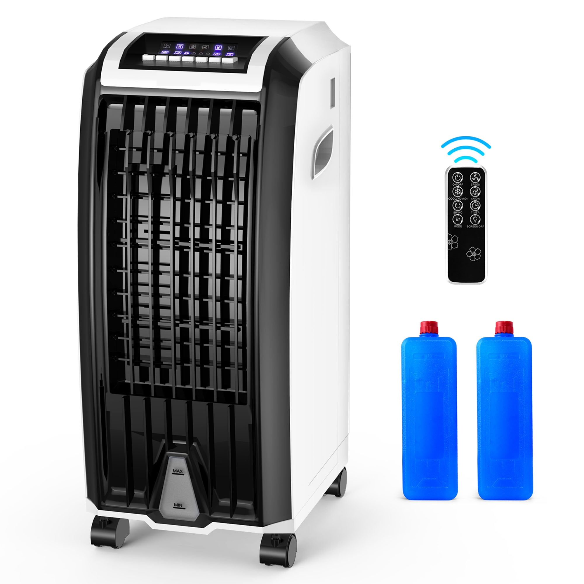 Purification 2 Adjustable Speeds and 7 LED Lights for Home and Office Humidifier OOOUSE Portable Air Cooler Noiseless Evaporative Cooler with Water Tank 3 in 1 Mobile Air Conditioner Fan