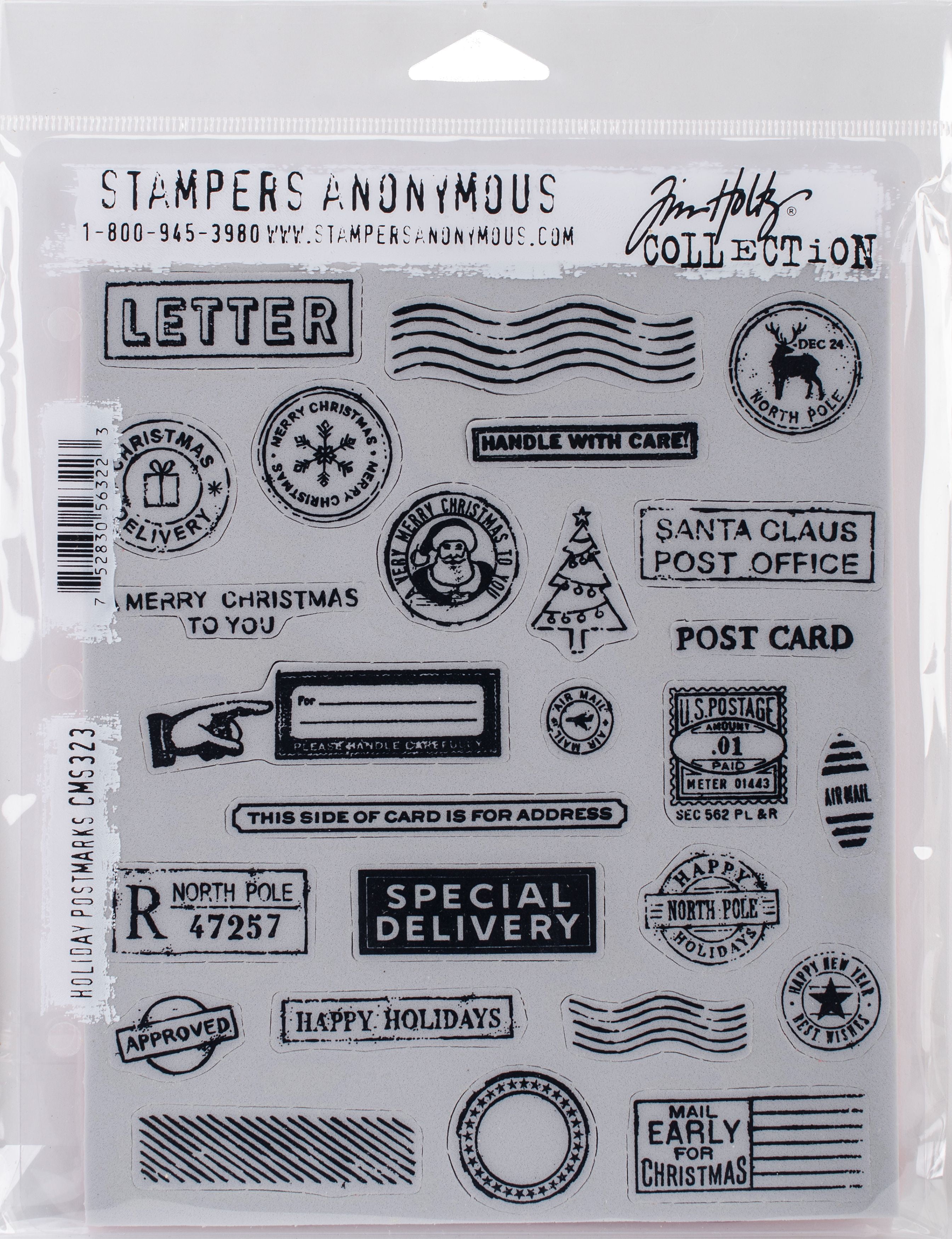 Tim Holtz Cling Stamps 7"X8.5" Holiday Postmarks