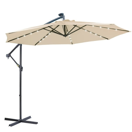 Leadzm 10Ft 24 LED lights patio outdoor Umbrella Hanging Cantilever umbrella offset umbrella