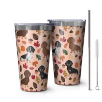 16oz Tumblers Fall Dachshund and Pumpkin Stainless Steel Vacuum Insulated Double Wall Travel Tumbler Cups Mug with Lid and Straw,Cleaning Brush for Coffee,Tea