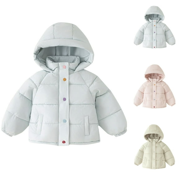 Kids Winter Short Thick Warm Hooded Jacket With Pockets, Unisex Boys Girls Mid Little Kids Outerwear Polyester Coat,Blue