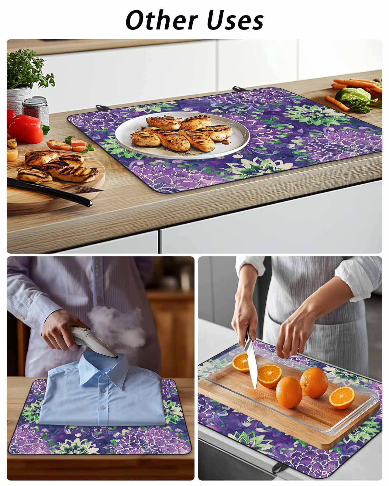 Stove Top Covers for Electric Stove, Purple Green Flowers Glass Stovetop Cover Protector, Watercolor Vintage Botanical Induction Cooktop Protector Oven Mat for Kitchen Countertop 24"x21"