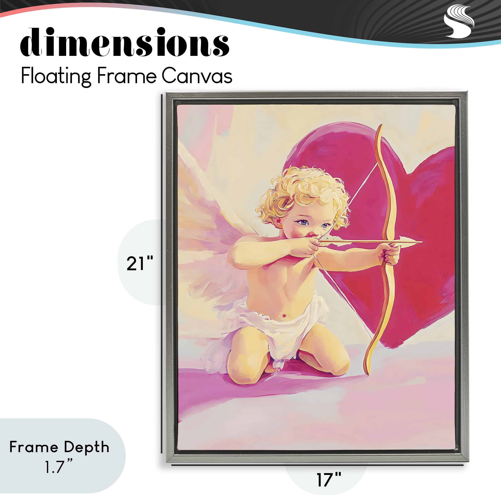 Stupell Industries Cupid Shooting Arrow with Heart Gray Framed Floater Canvas Wall Art, design by The Prints Vibe