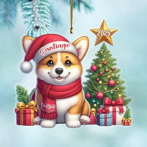 Corgi Dog Shaped Ornament Gift for Daughter Son Dad Mom, Personalized Corgi Dog Christmas Ornaments with Name Year, Customized Dogs Breed Wearing Santa Hat Christmas Keepsake Ornament for Anniversary