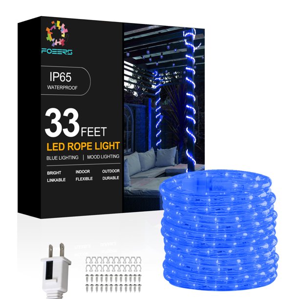 Luces tipo cuerda FOEERS, 10 m, 360, LED azules, exteriores, impermeables, 110 V