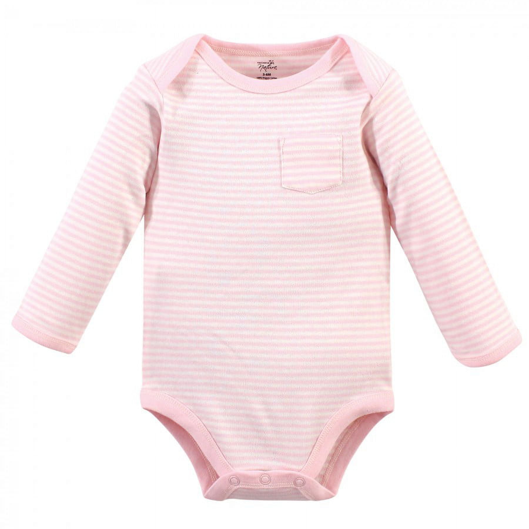 Touched by Nature Baby Girl Organic Cotton Long-Sleeve Bodysuits 5pk, Pink Elephant, 18-24 Months